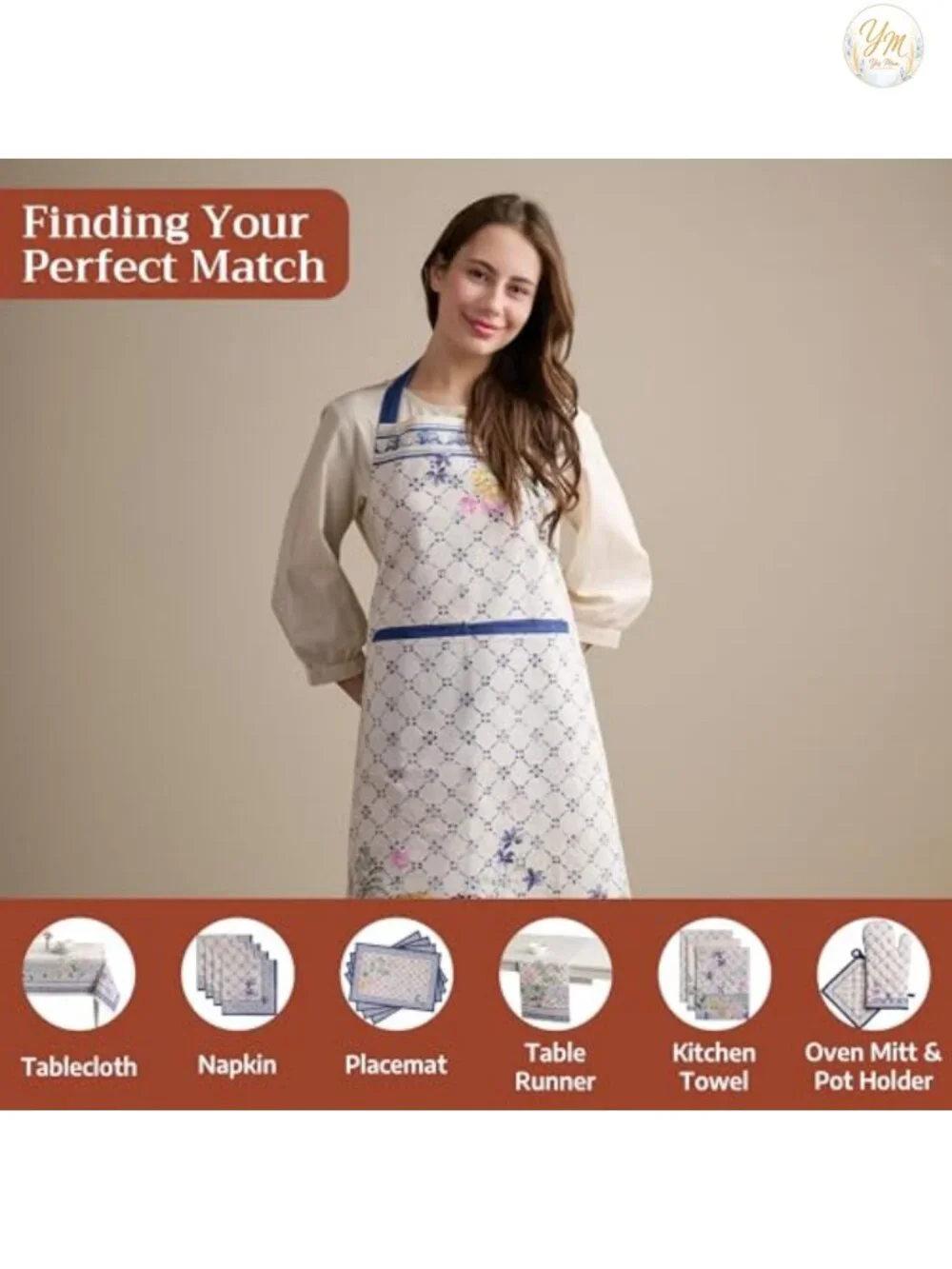100% Cotton Bib Apron w/ Adjustable Neck & Pocket - Cooking, Gardening, Server